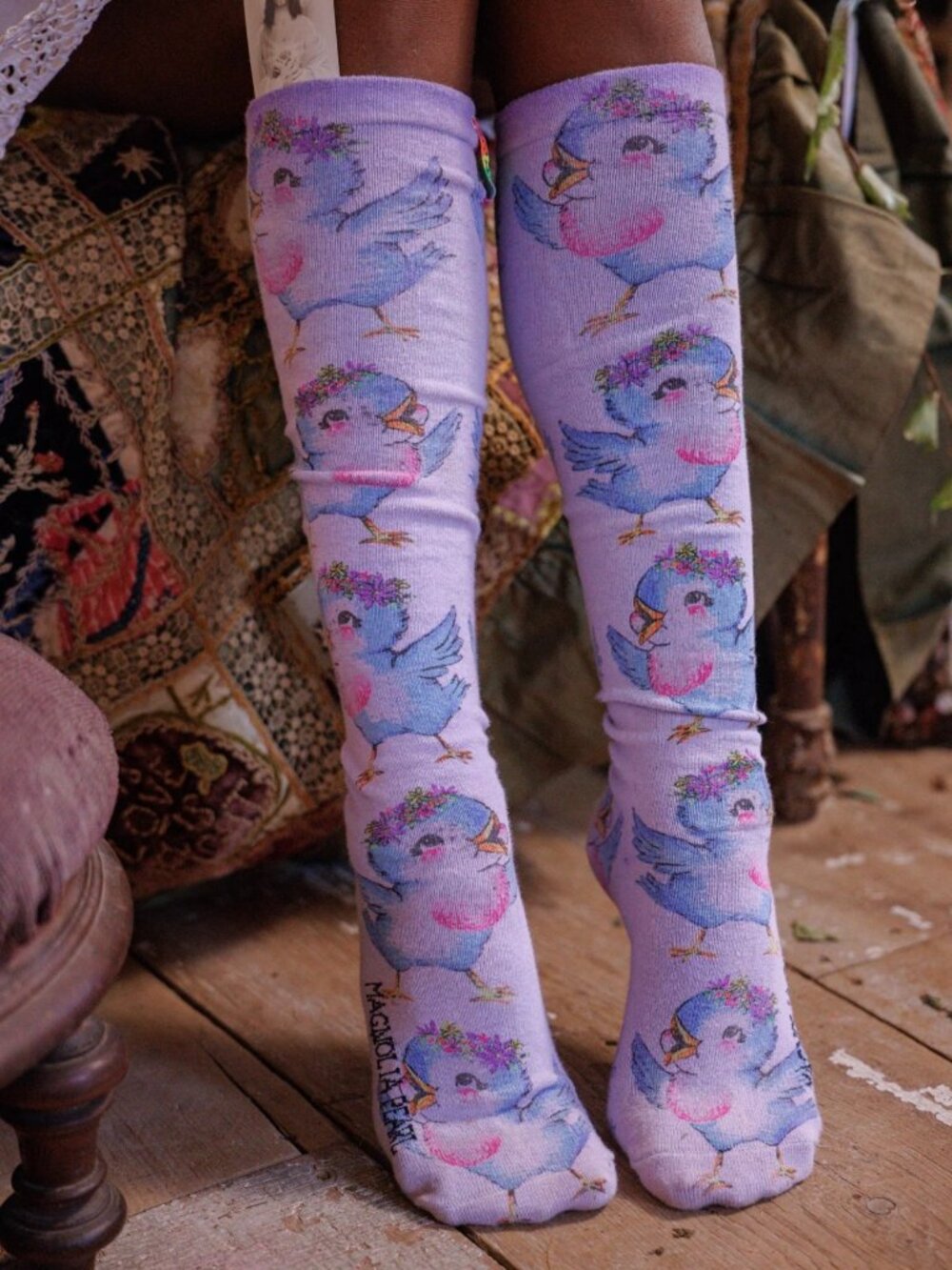 Magnolia Pearl Dancing Robin OTK Socks
